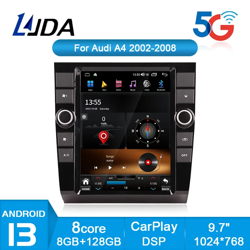 

8G+128G Android 13 Car Multimedia Player for Audi A4 2002-2008 9.7 Inch Car Radio GPS Navigation DSP Carplay Audio Video Player