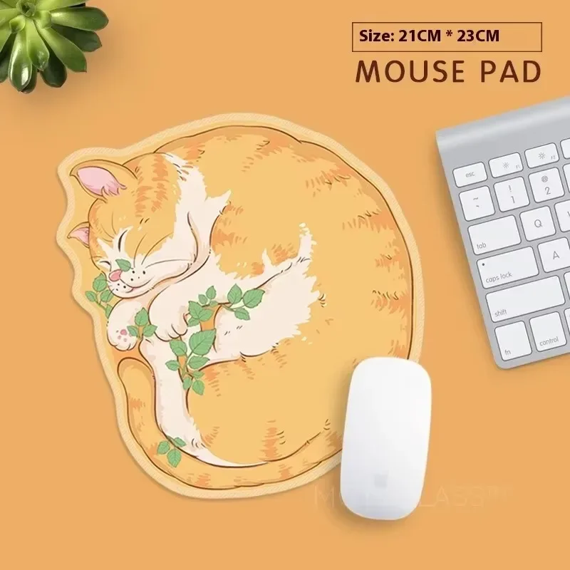 Creative Orange Cat Mouse Pad with Wrist Support Non-Slip Edge Soft Desk Mat for Students Girls Laptop Work