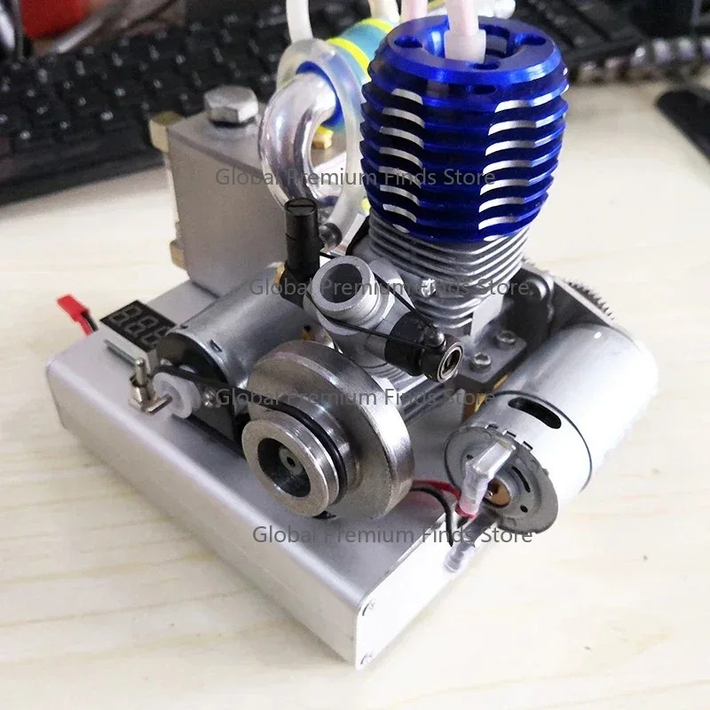 Engine Model 12V DIY Metal Mini Two Stroke Engine Model Suitable for Remote Control Car Model Toy Hand Pull Start