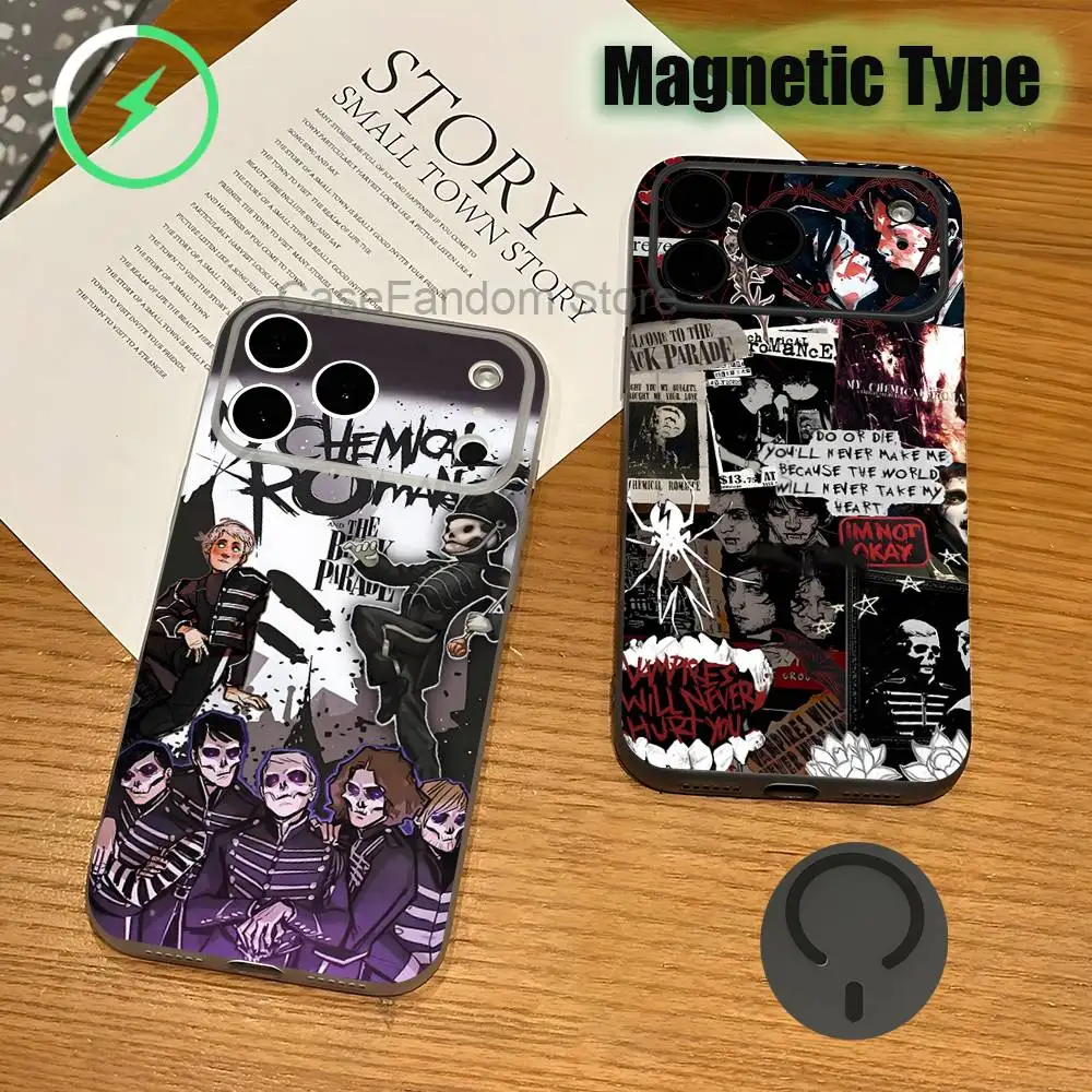 

Rock Band My C-Chemical R-Romance For iPhone 17,16,15,14,13,Pro,Max,Plus Magnetic Wireless Charging Transparent gray Phone Case