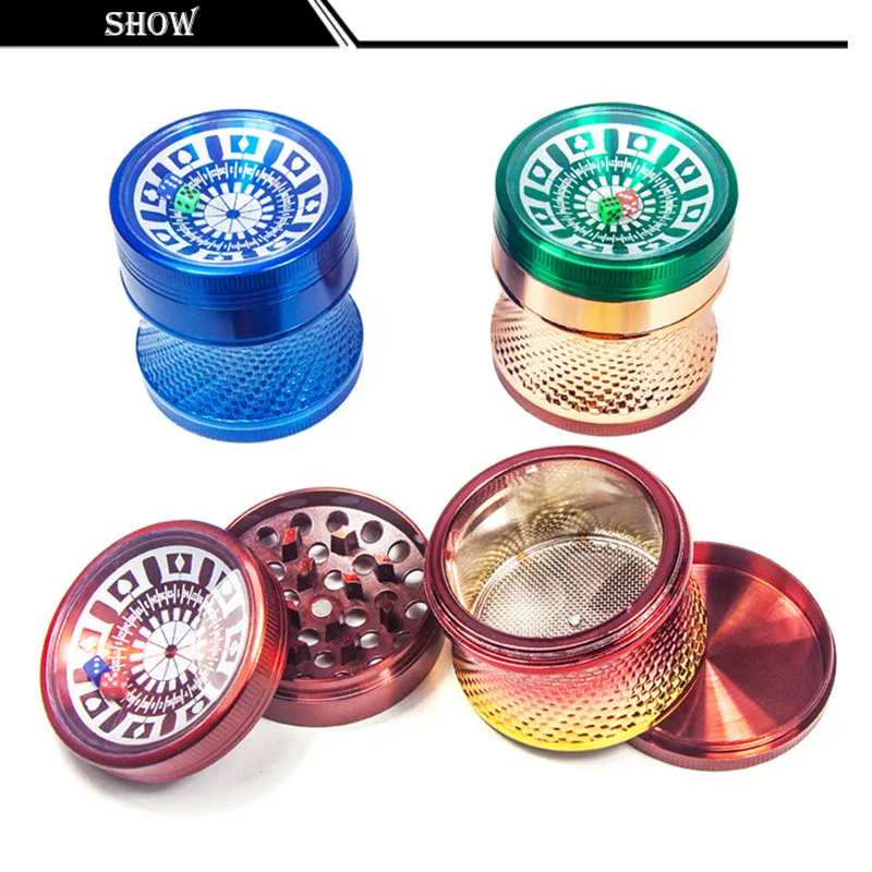 63mm diameter zinc alloy four layer sieve cover waist metal tobacco grinder cigarette set