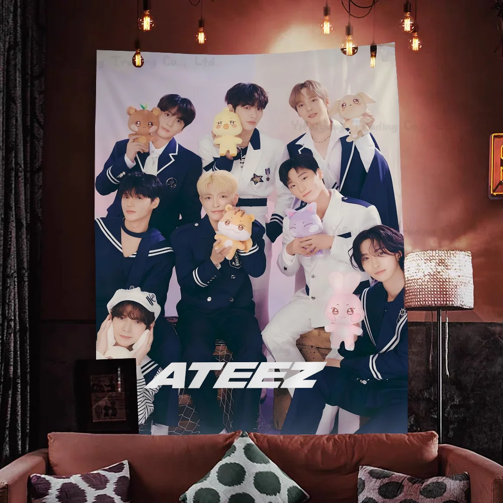 2023 KPOP Korean Boys ATEEZ Tapestry Art Printing Japanese Wall Tapestry Anime Wall Hanging Home Decor