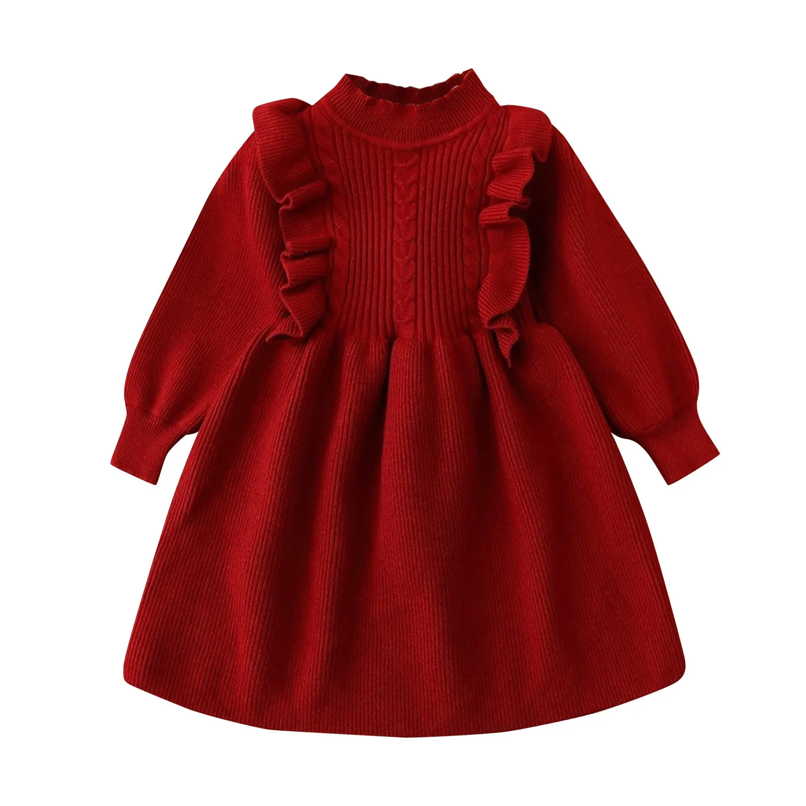 Kids Toddler Infant Baby Girls Long Sleeve Patchwork Solid Sweater Princess Dress Outfits Girls Dresses Cold Shoulder