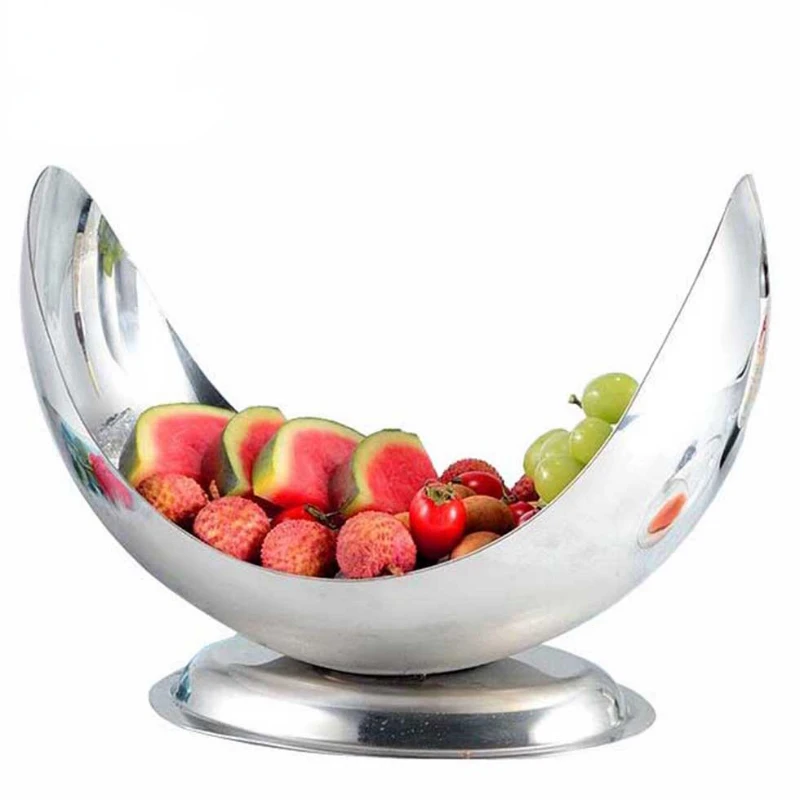 Restaurant kitchen moon salad plates with stand for wedding dinner table stainless steel dessert dinner buffet display plate