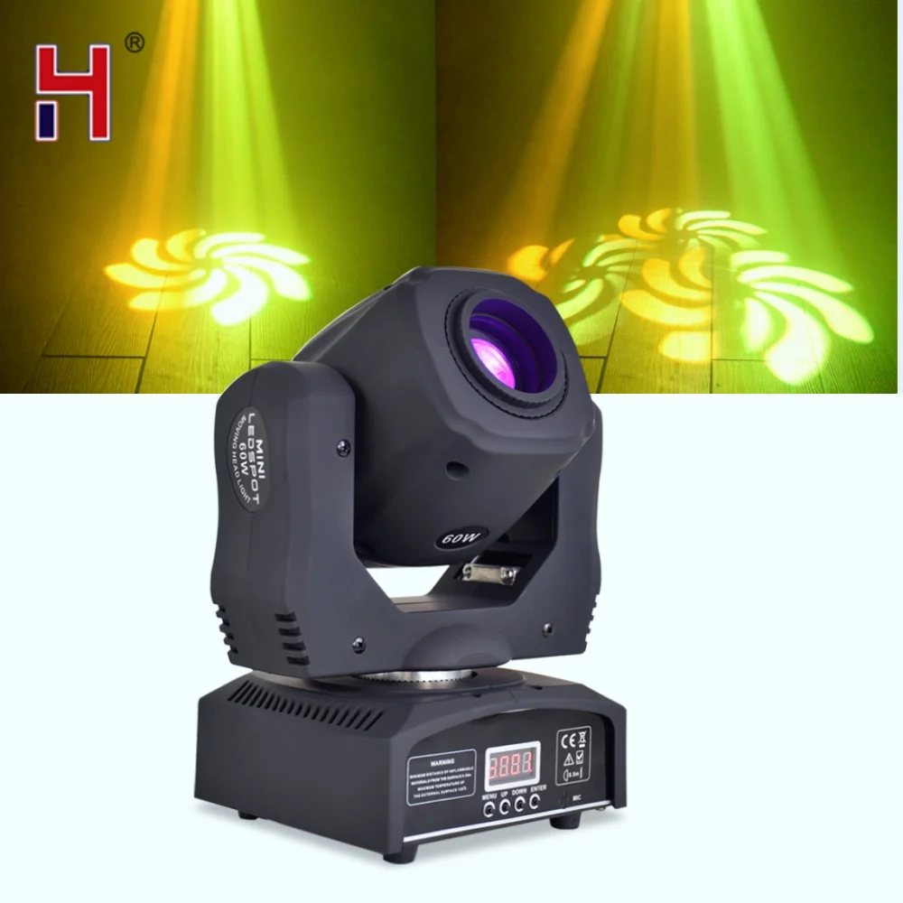

HongYi Mini Moving Head 60W LED Spot Lights With Dmx Controller 3 Face Prism Rotating Effect For Lighting For Disco DJ Party