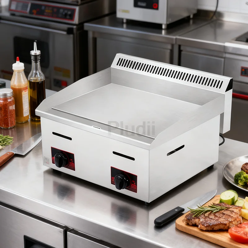 موقد شواية غاز تجاري من الفولاذ المقاوم للصدأ، موقد مزدوج حتى تسخين سريع، تدفئة لمطبخ مطعم كشك طعام الشارع #1