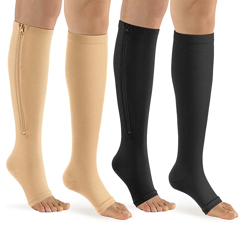 

Compression Socks with Zipper for Women Men Knee High Open Toe Compression Stocking for Nurses Varicose Running Walking