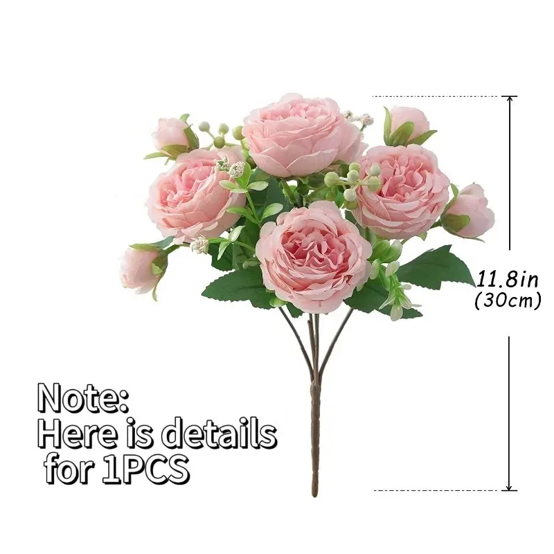 1-3 قطعة 30 سنتيمتر باقة الحرير الوردي الوردي الفاوانيا زهرة اصطناعية 5 رأس كبير 4 برعم صغير العروس ديكورات منزلية للزفاف زهرة اصطناعية