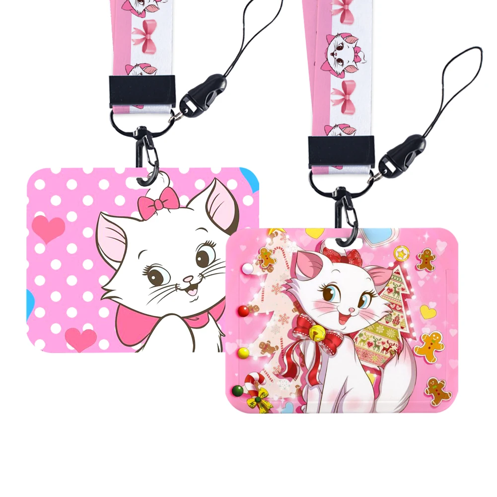 

Disney Marie Cute Cat Horizontal Card Holder Student Keychain Girls Kids Gym Cell Phone Strap Badge Holder Pendant Rope