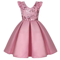 3-10 Y Sequin Flowers Embroidery Girls Dress Summer Sleeveless Princess Party Dresses Christmas Birthday Gift Kid Casual Clothes