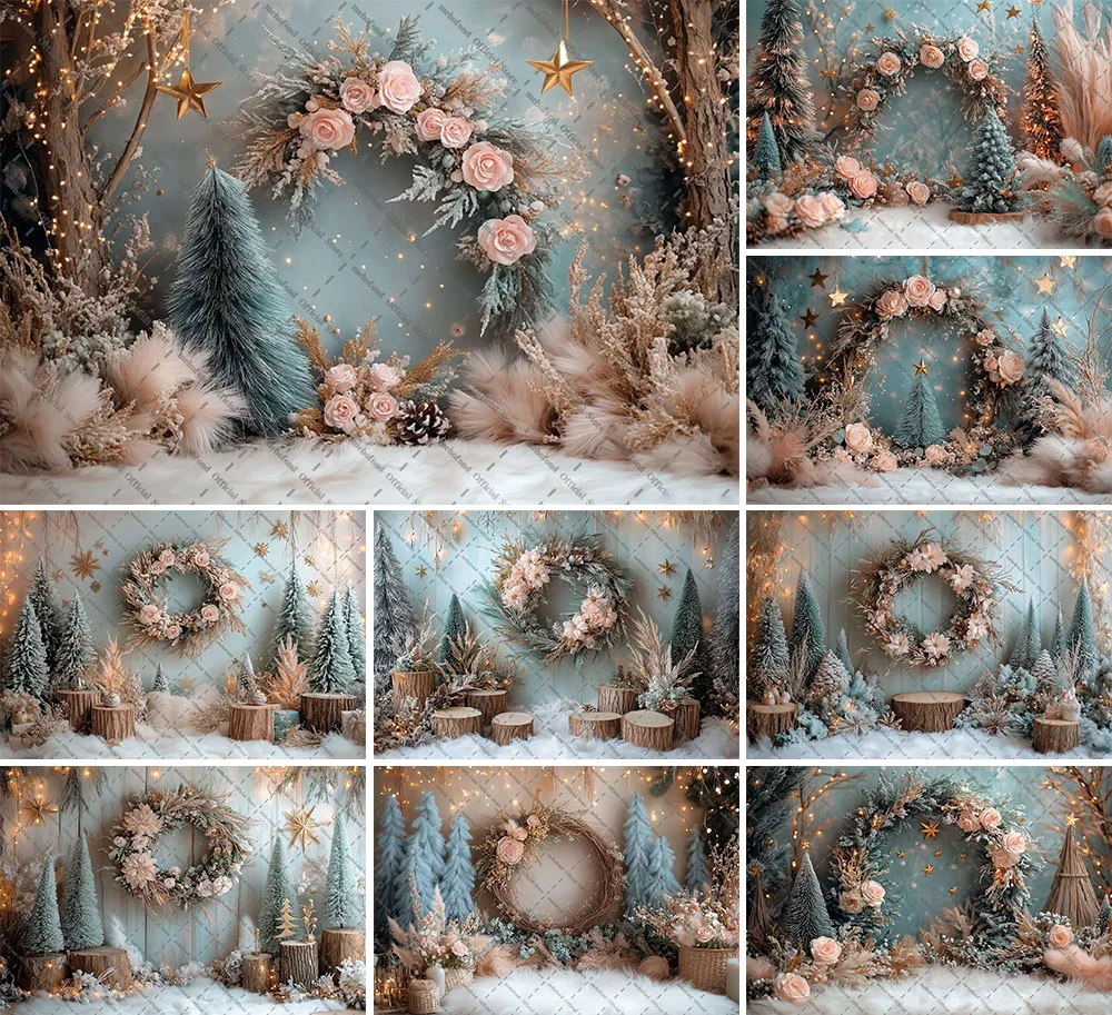 mehofond-fotografia-fundo-inverno-natal-boho-flor-floresta-arvore-de-natal-criancas-familia-retrato-decoracao-pano-de-fundo-estudio-foto