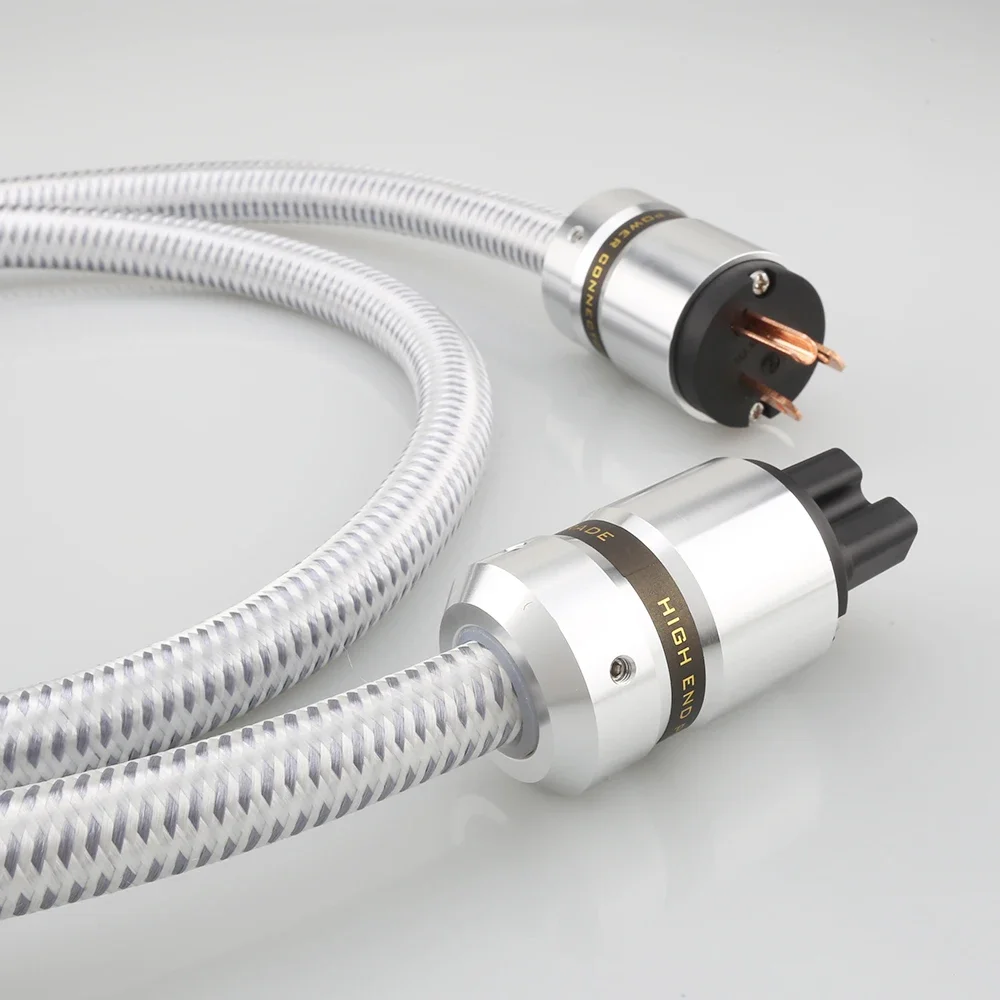 Cabo de alimentação CA de áudio HiFi, cabo de alimentação com plugues banhados a ouro versão dos EUA de 3 pinos, cabo de alimentação audiófilo 14AWG 125V 15A