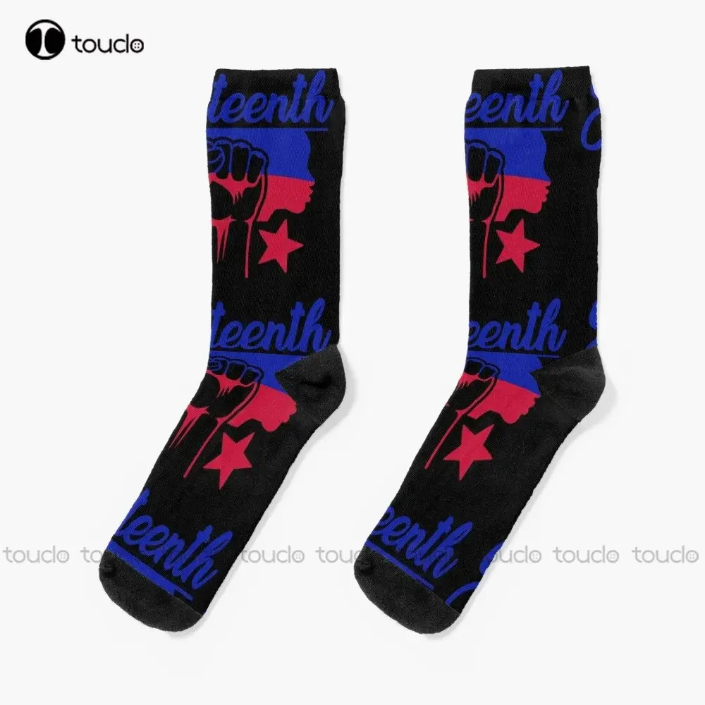 Juneteenth Flag Free-Ish Pride Celebrate Emancipation Freedom Day Socks Halloween Socks Women 360° Digital Printing Custom Gift