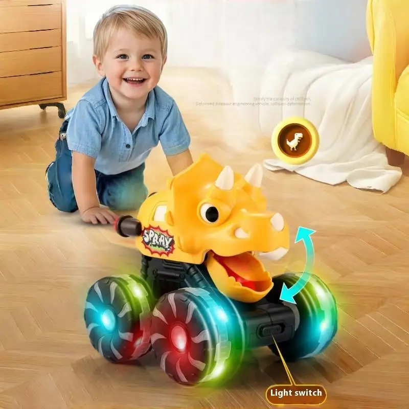 1 Uds. Regalo de cumpleaños prensa dinosaurio camión coche de juguete inercia Glide modelo luces juguetes emergentes para niños y niñas de 1 2 3 4 5 años