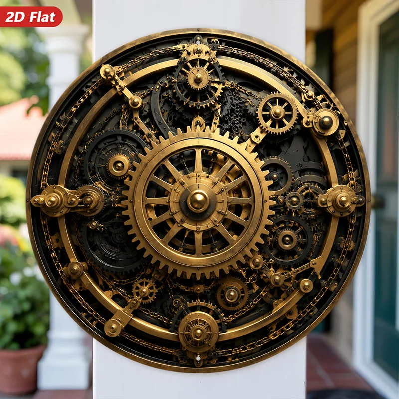 CIFBUY Retro Steampunk Gear Device Aluminum Wall Art Waterproof Rustproof Metal Decor for Home Bedroom Garage Vintage Sign