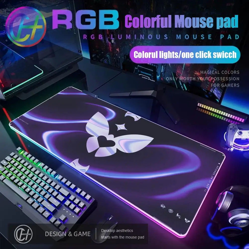 

Game Valorant Clove Kawaii Mouse Pad RGB Gaming Mouse Pad Desk Mat HD Gamer Large LED Light XXL Purple Butterfly Logo Mouse Pad