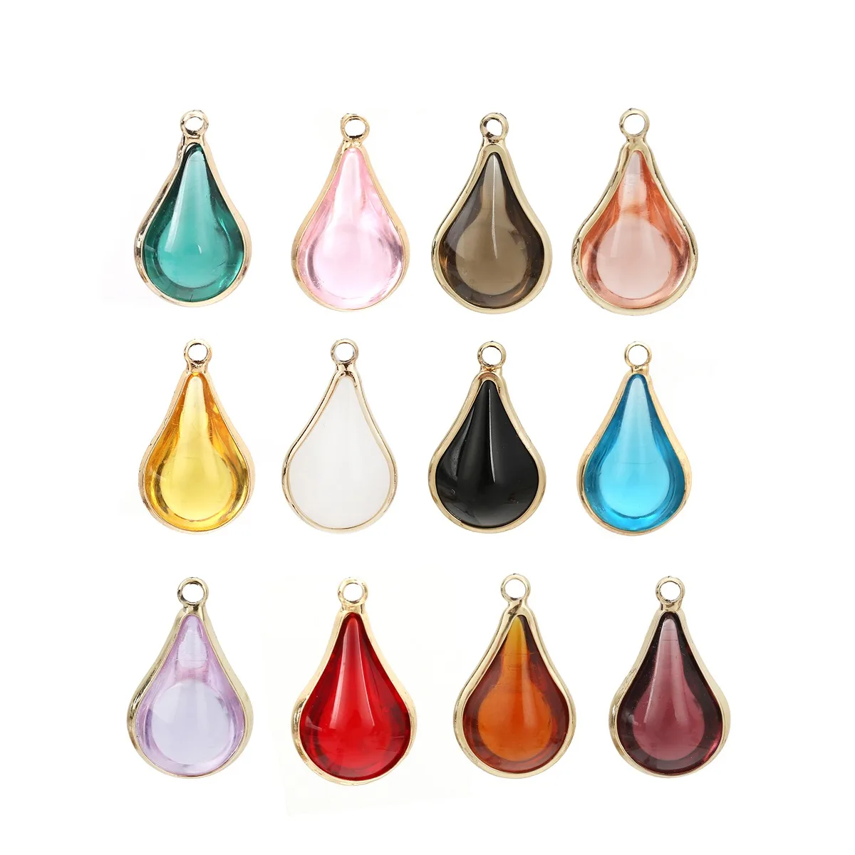 5pcs Brass Charms Multicolor Glass Drop Shaped Pendants For Women DIY Making Necklace Earrings Jewelry Gift Findings 18mm x10mm