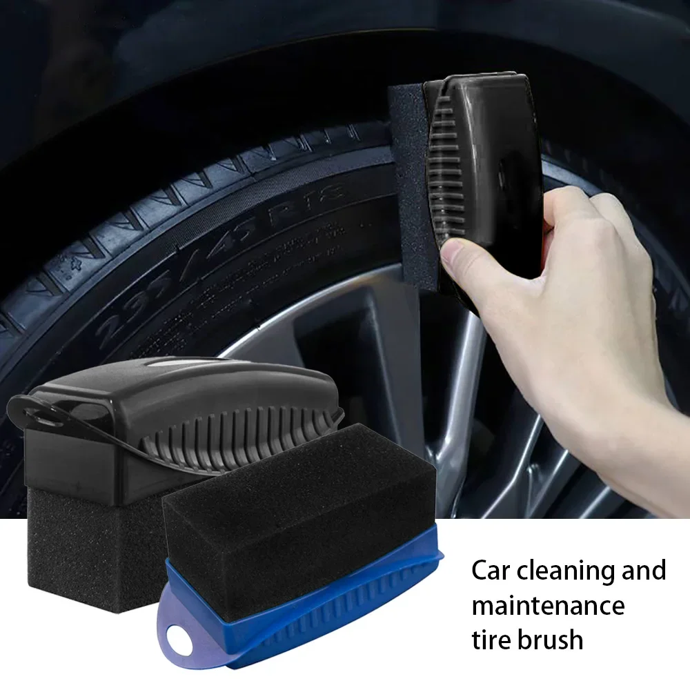 Car Tires Waxing Polishing Sponge Brush with Cover ABS Washing Cleaning Tire Wheel Rim Trim Contour Shine Pad Sponge Foam Brush