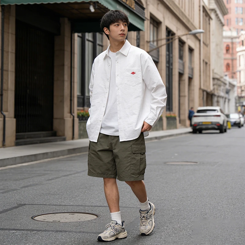 

Men's Casual Ice Silk Long Sleeve Shirt with Pocket Embroidery Lightweight Summer Button Down Korean Fashion Blouse for Teens