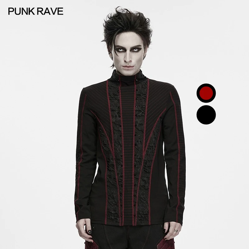 PUNK RAVE Men's Punk Stretchy Skin-friendly Fictional T-shirt Handsome Casual Personalized Club Tops Two Colors Available