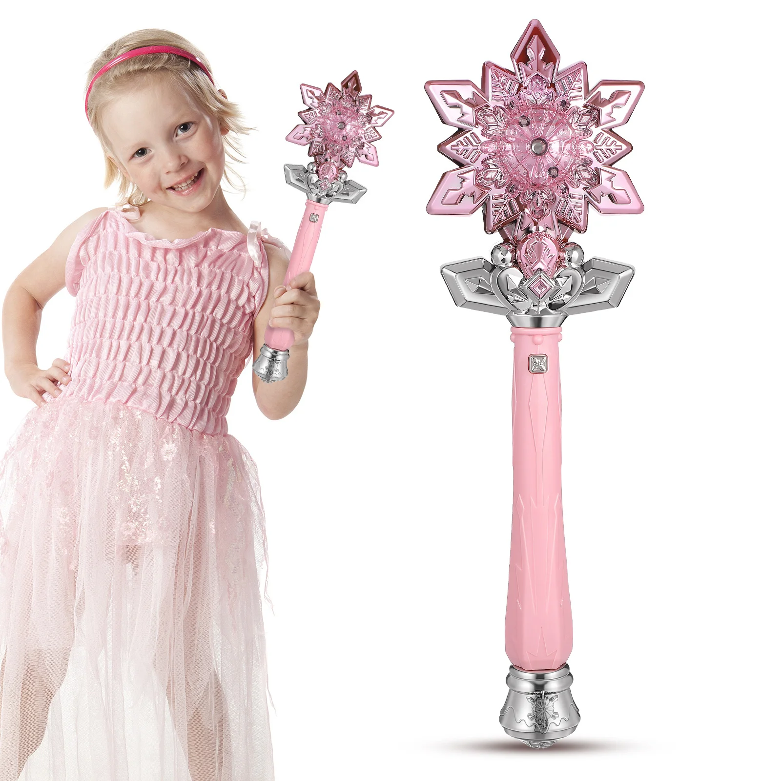 عصا الأميرة ندفة الثلج مع ميزة رذاذ الموسيقى الخفيفة، دعامة وقت اللعب الداخلي الساحرة لحفلات الهالوين، هدية ممتعة #1