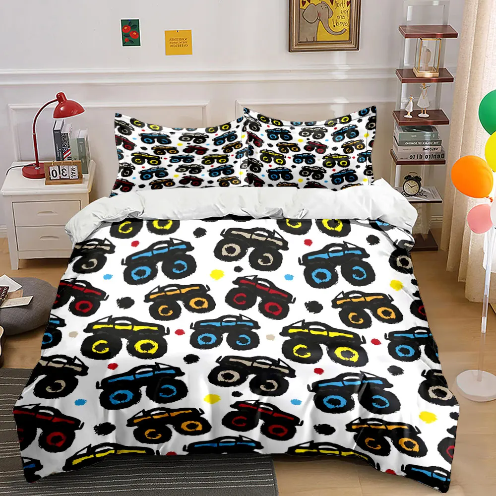 Colorful off-road car pattern Print Bedding Set 1 Duvet Cover 2 Pillowcases for Adult and Children Luxury Gift Full Size