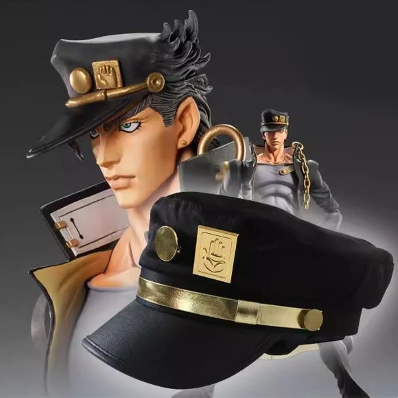 Cosplay Jojo's Bizarre Adventure Military Hat Kujo Jotaro Joseph Joestar Cap Metal Badge Anime Cosplay Prop for Halloween Party