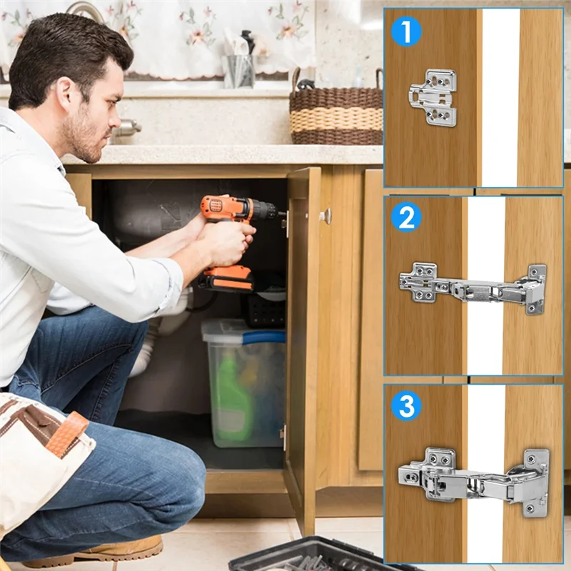 

4Pcs 180 Degree Cabinet Hinges Concealed Hydraulic Adjustable Mounting Hinges Soft Close Cabinet Hinges Cold Rolledsteel
