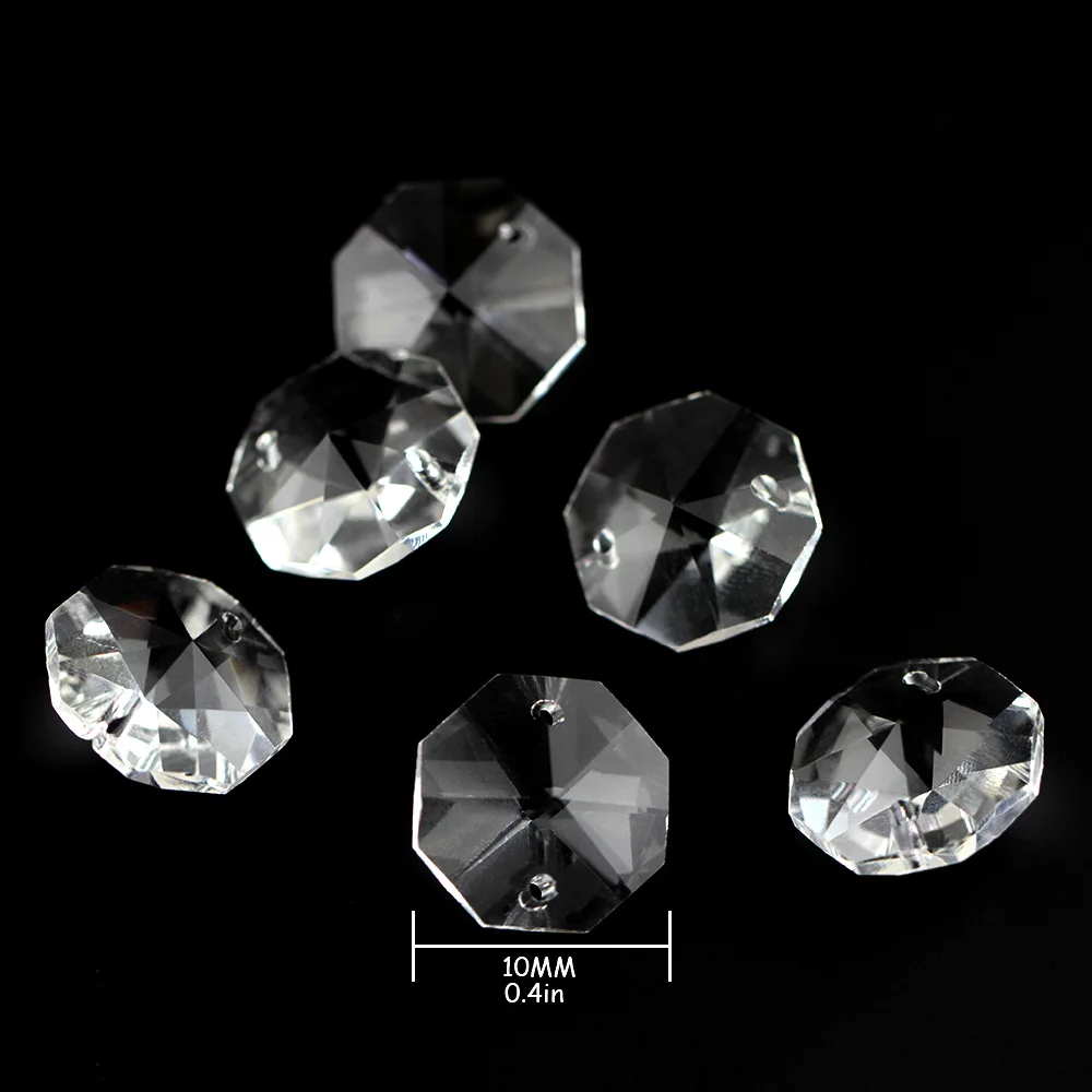 

Top Quality 4800PCS 10mm Crystal Octagonal Beads In 2 Holes Clear Glass Loose Beads for Strands