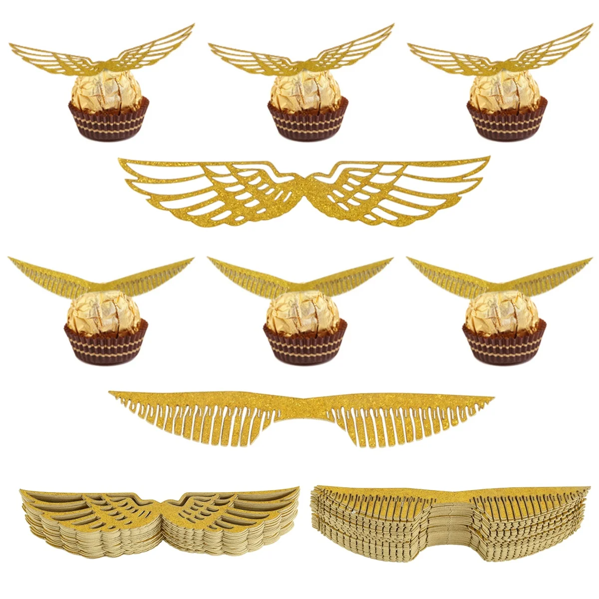 50 Stück Gold Hohlflügel Kuchen Topper Goldener Schnatz Schokolade Dekoration Thema Party Cupcake Zauberer Topper Geburtstag Hochzeit Versorgung