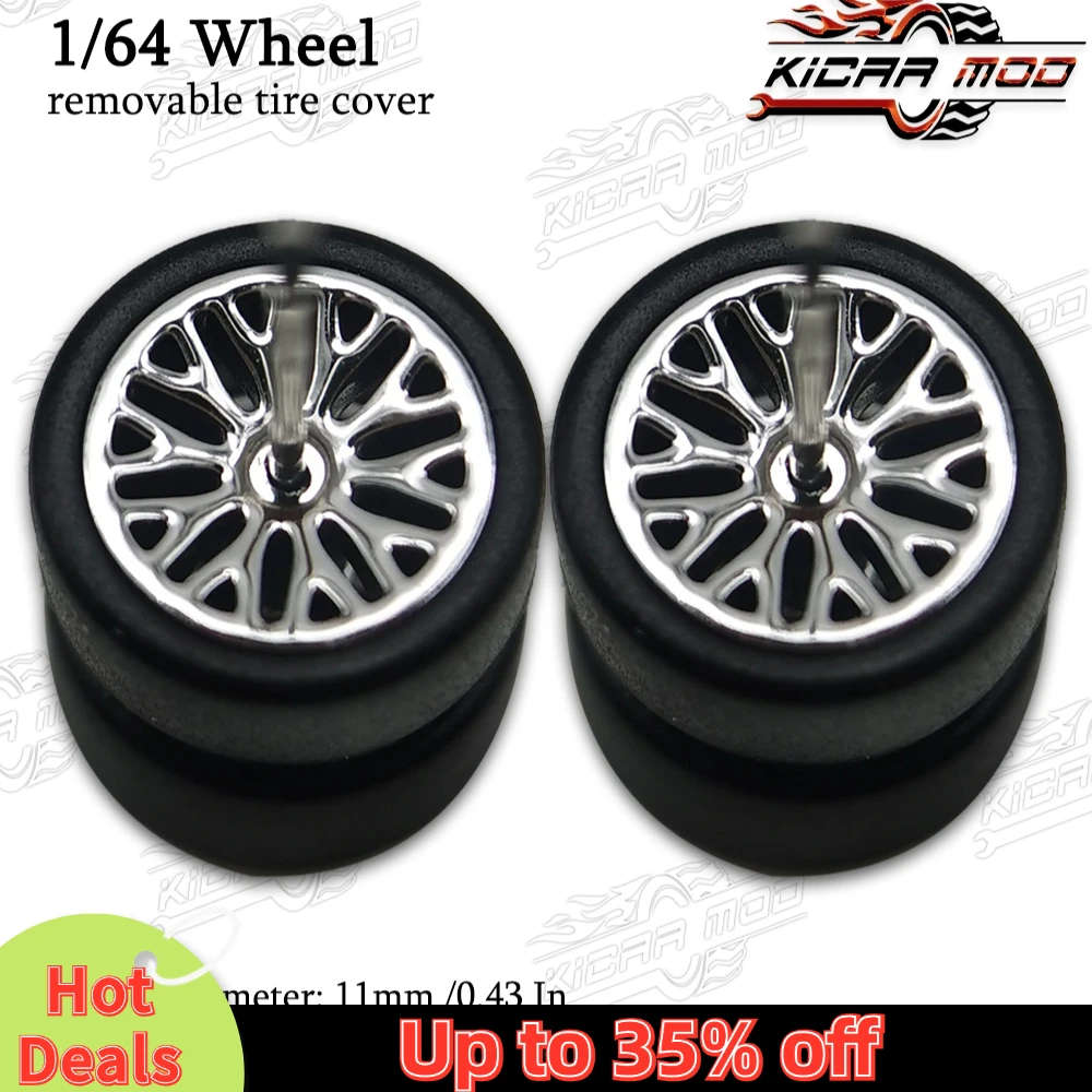 1/64 RLC Premium Wheels with Rubber Slick Tires for Hot Wheels Multi Spokes Model Car Refitting Parts D:11mm (1 Set)