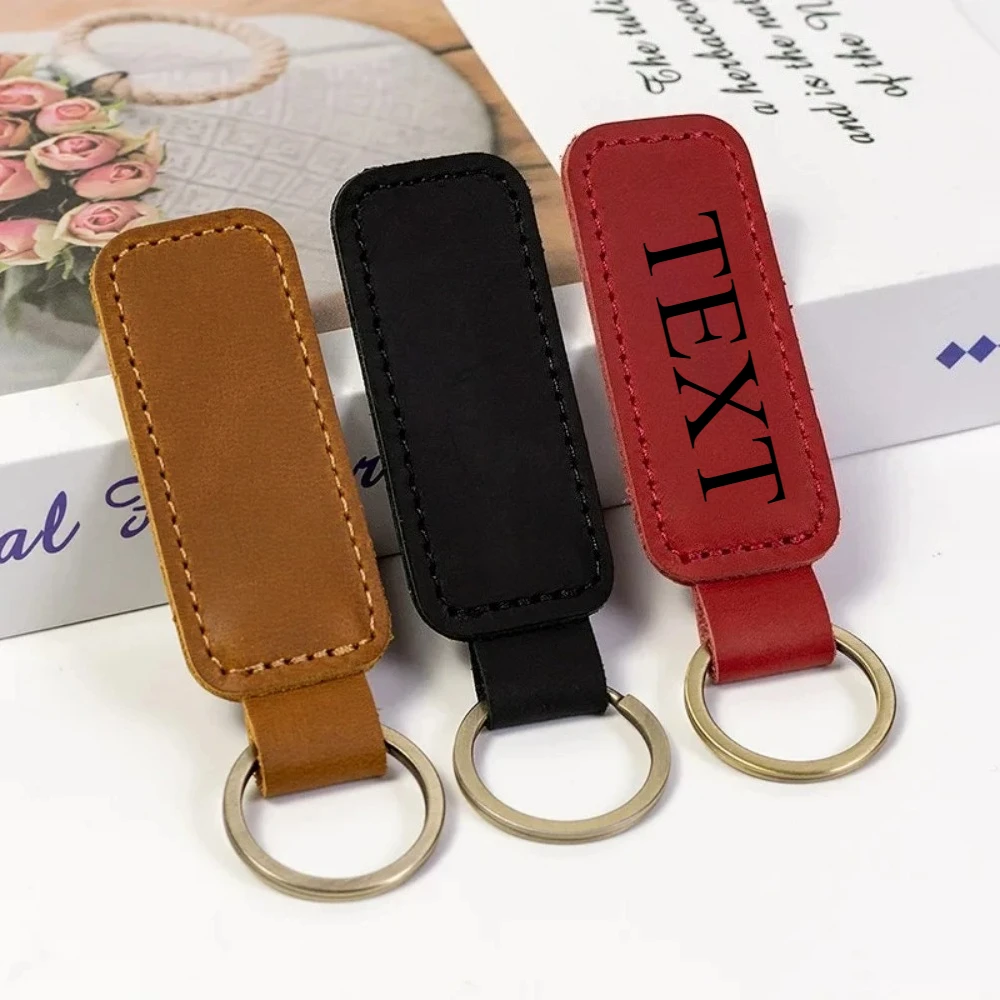 

Top Layer Cowhide Keychain for Men and Women Retro Vintage Leather Car Logo Key Chains Accessory Laser Engrave Keyring Gift
