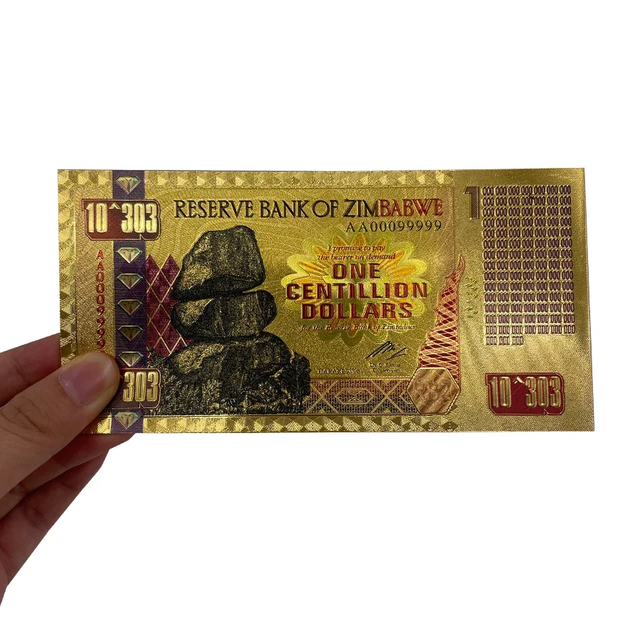 

10 ^ 303 Классическая банкнота из Зимбабве на один сантиметр доллар 24K золото или серебро с УФ-лампой для коллекционного подарка