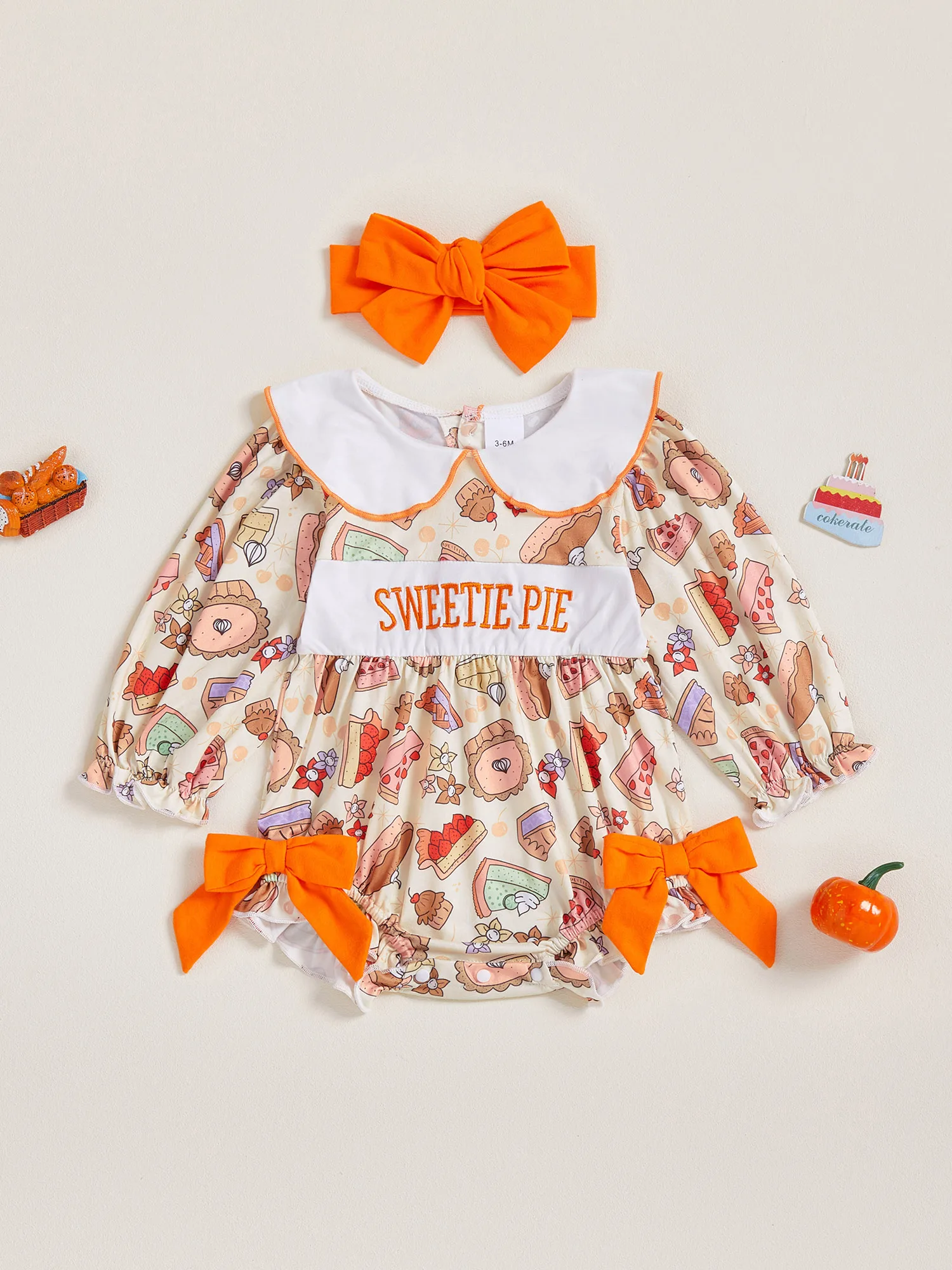 

Adorable Baby Girl Pumpkin Spice Latte Costume with Ruffle Trim and Matching Headband for Fall Festivities