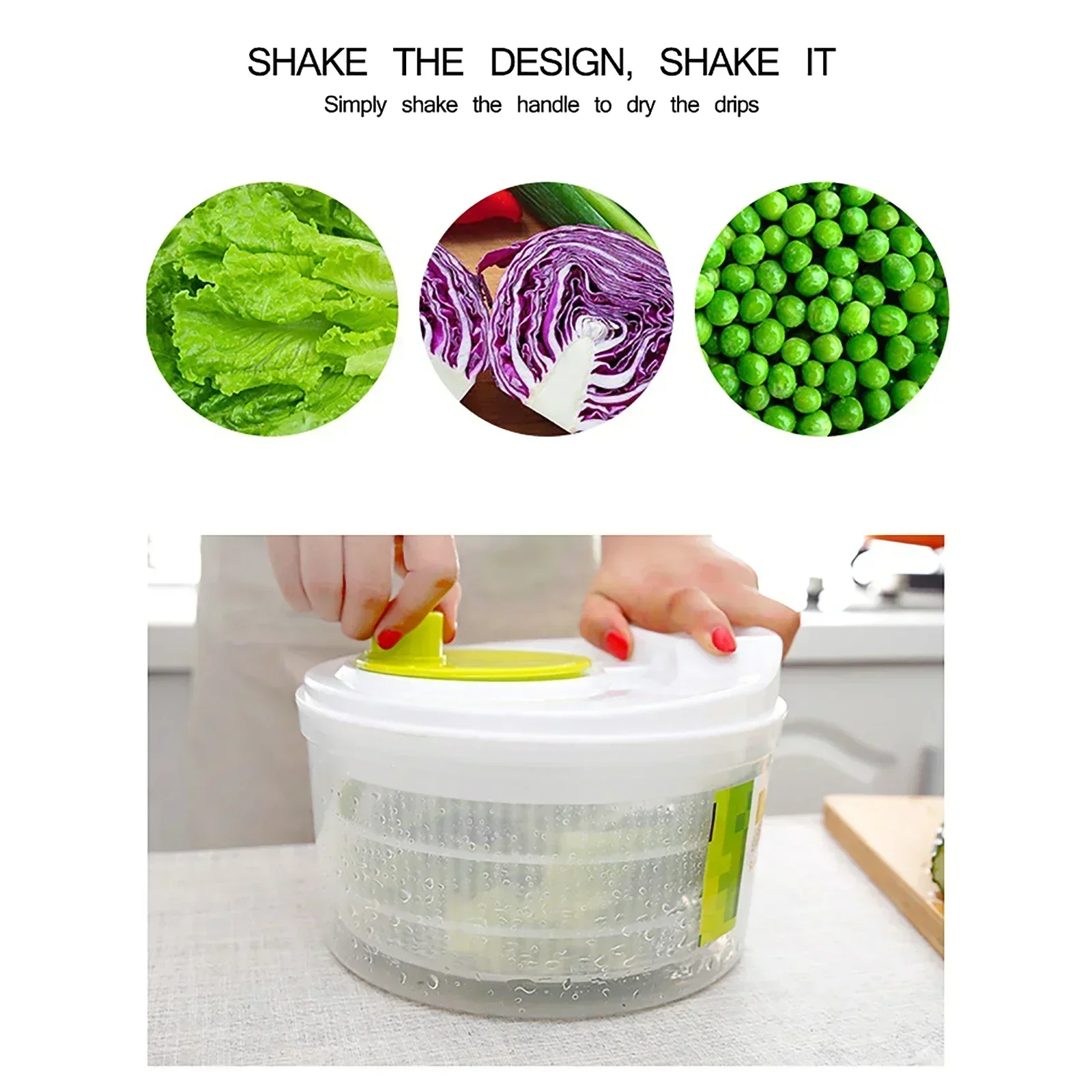 Manual Hand Cranked Fruit Veg Salad Spinner Double Layer Kitchen Wash Basin Drain All  in One Multifunctional Veggie Drying Tool