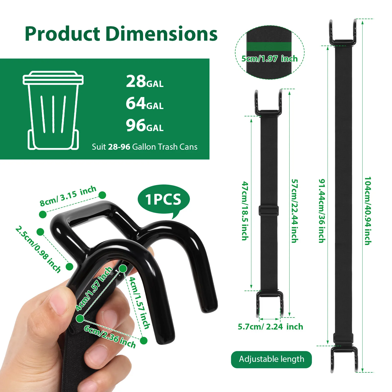 Trash Can Lock Strap Outdoor Garbage Bin Lid Lock Animal Proof Raccoon Dog Stopper Adjustable Tie Down for Yard Wind Protection