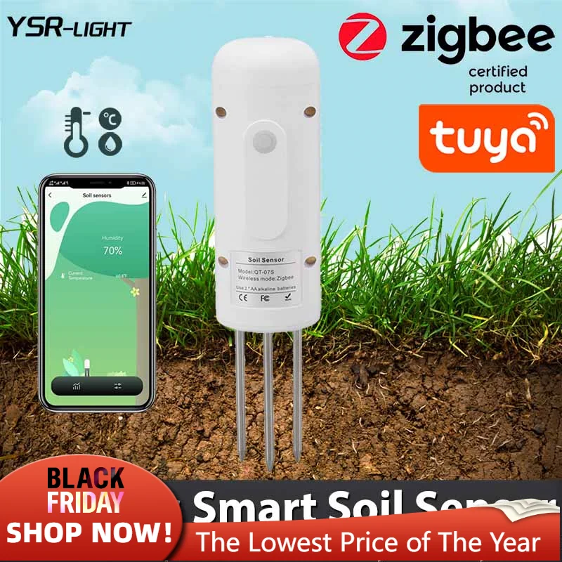 Zigbee Smart Soil Sensor Temperature Humidity Measure Tuya App Connection Data Record Waterproof for better Inteligent planting