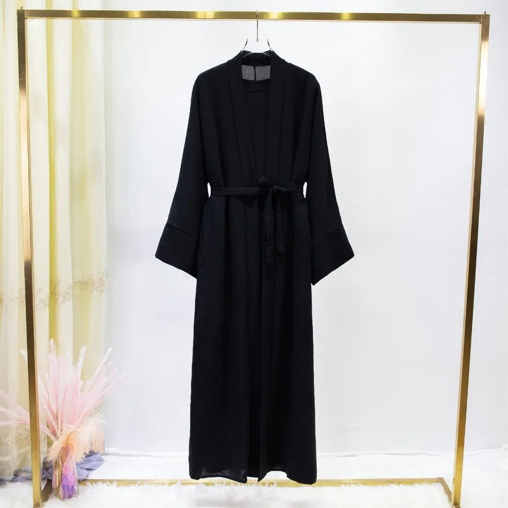 2pics Muslim Sets Muslim Jilbab Two Pieces Women Out Abaya Loose Cardigan Coat Sleeveless Inner Dress Prayer Clothing with Belt