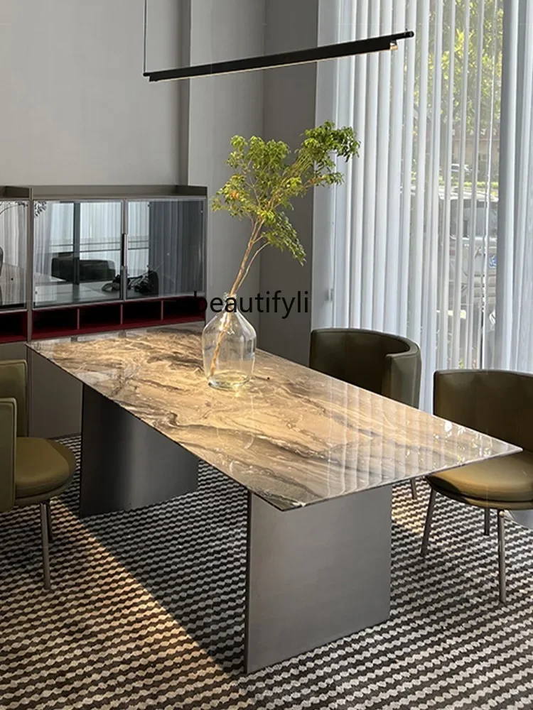 

Natural marble dining table high-end Italian light luxury 6-person dining table simple fashion home9344