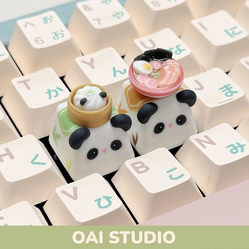 Panda Cuisine Xiaolongbao 3D Resin Artisan Keycaps Custom Original Handmade Keycaps for Mechanical Keyboard Accessories Gift DIY