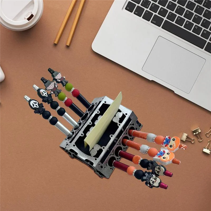 QWE-Engine Block بطاقة العمل وحامل القلم الرصاص DIY حامل بطاقة الأعمال المنظم عرض نموذج المحرك المكتبي