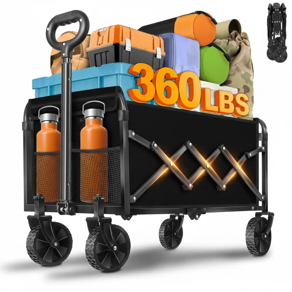 

Foldable Wagon Cart with All-Terrain Wheels - Heavy Duty Utility Cart for Camping, Shopping, Garden & Sports