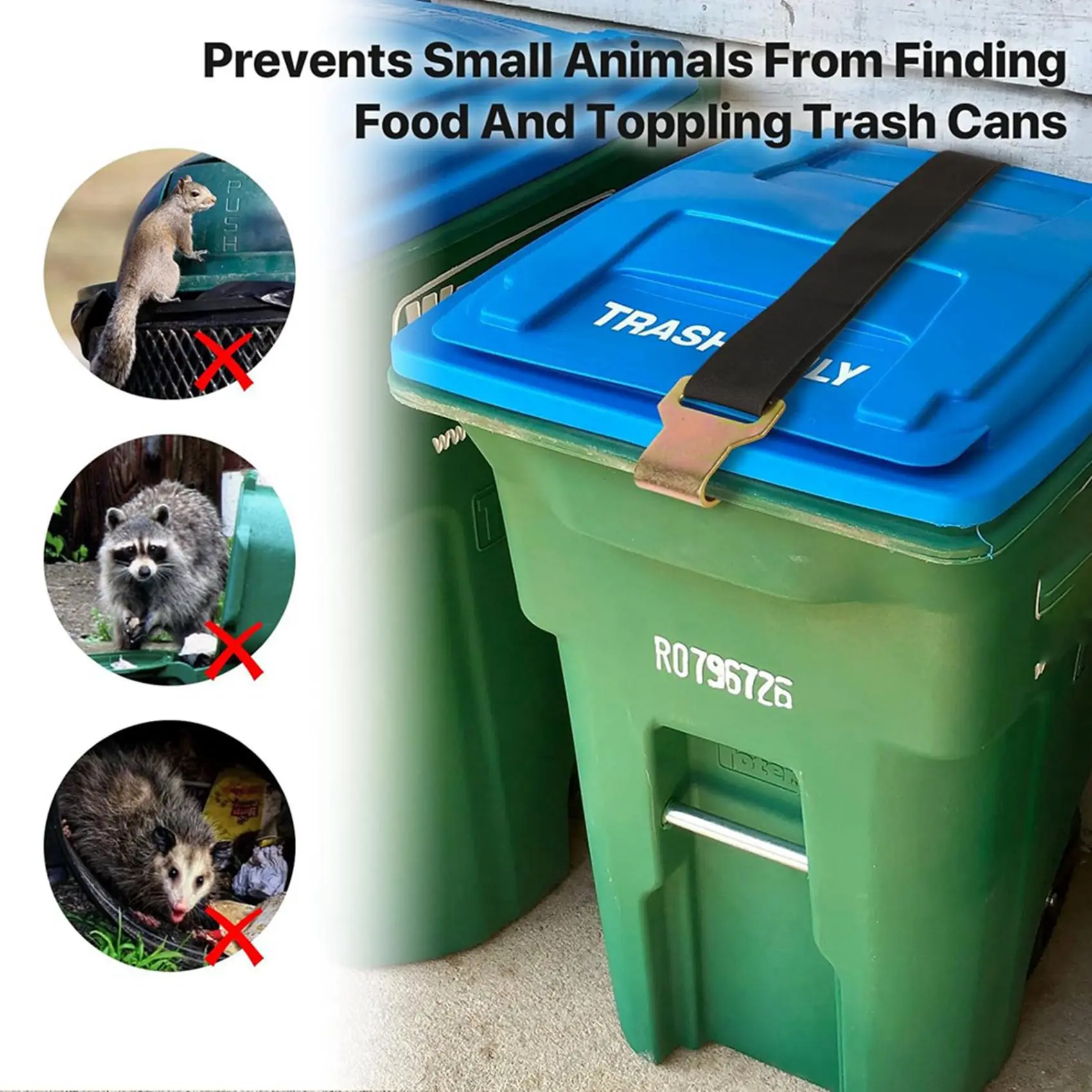 EYFL-2X Trash Can Lock,Garbage Can Lock For Animal Fits 30-50 Gallon Bin,Adjustable Trash Can Lid Lock/Strap With Metal Claw