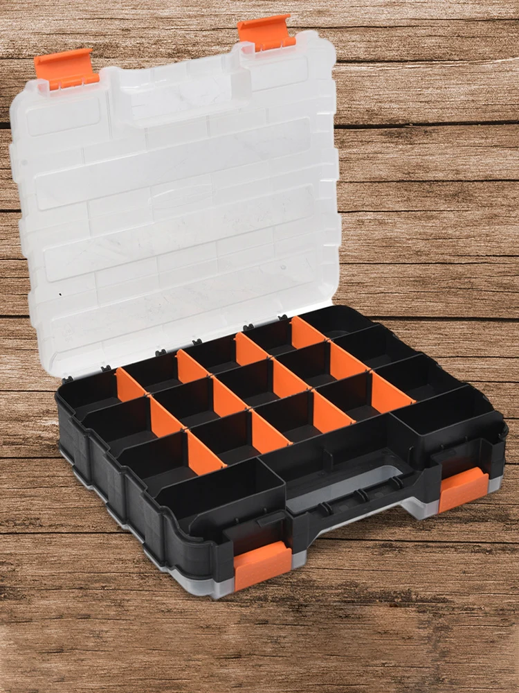Caixa de ferramentas dupla face organizadora, caixa de armazenamento de hardware de plástico, parafusos, porcas, peças pequenas, caixa de armazenamento, caixa de arranjo de ferramentas