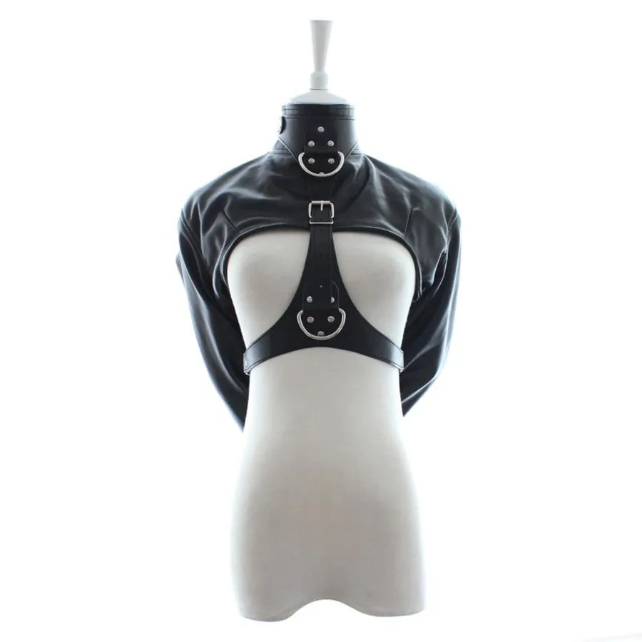 BDSM Leather Harness Exposed Breast Straitjacket Chest Belt Bondage Fetish Straight Jacket Role Play Costumes Sex Toy for Women