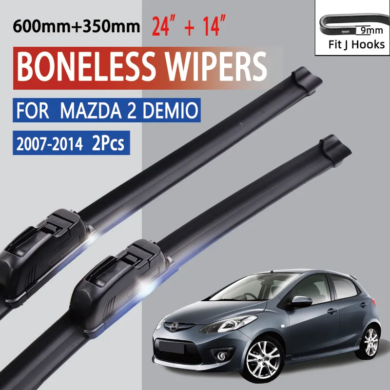 

For Mazda 2 Demio 2007-2014 Car Windshield Wiper U-type Soft Rubber Frameless Bracketless Car Wipers 24"+14"