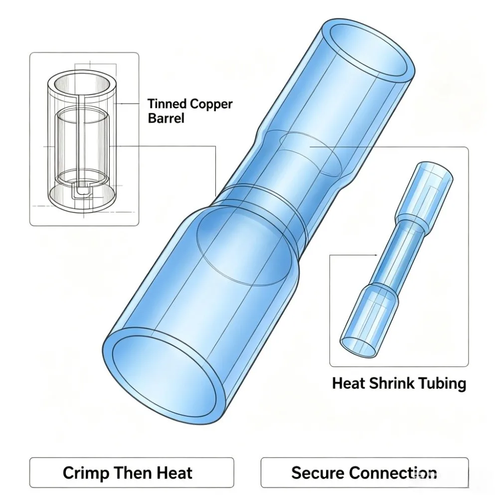 1000pcs Blue Heat Shrink Wire Connectors 3:1 Shrink Ratio Waterproof Crimp Terminals for Electrical Maintenance and Repair