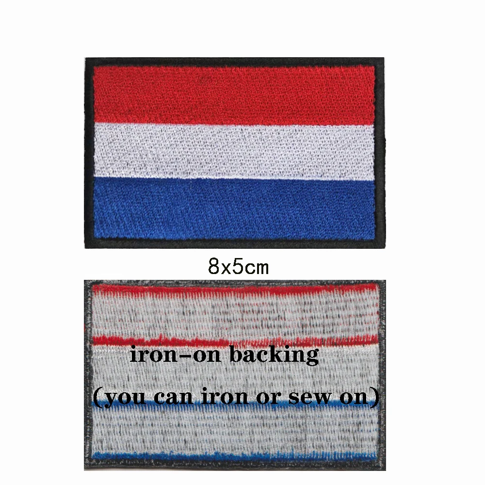 1PC Dutch Flag Netherlands Patches Armband Embroidered Patch Hook Loop Iron On Embroidery  Badge Military Stripe