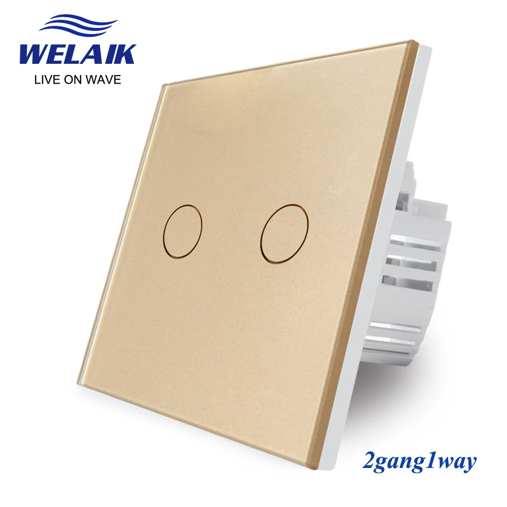 WELAIK EU 86*86mm 2gang 1way Crystal Glass Panel Intelligent Light Smart White Wall Touch Switch 220V B1921CW