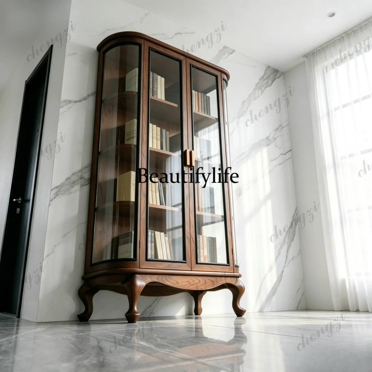 European solid wood wine cabinet study glass door opposite door multi-layer display cabinet floor locker fully transparent
